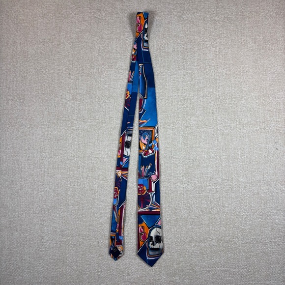 Cremieux Other - Cremieux Mens Silk Tie Blue Art Teacher Painting Skull Italy Artist Necktie